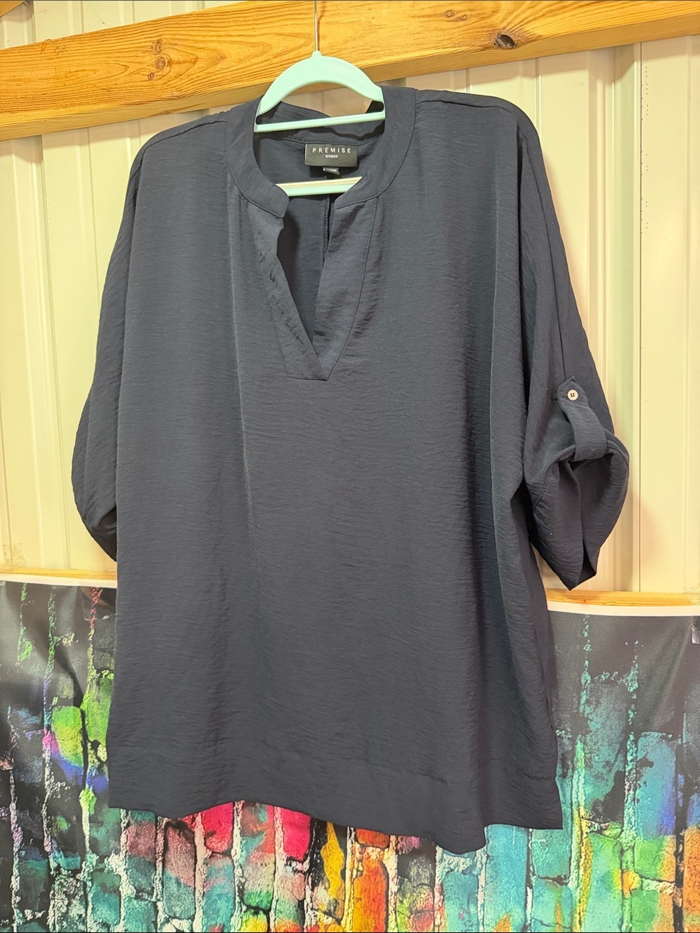 Premise Navy Split-Neck Blouse